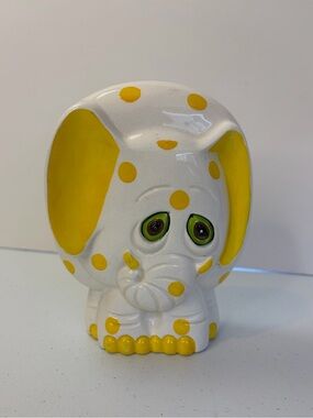 Vintage Retro Polka Dot Kitsch Elephant Ceramic Coin Bank Ceramaster Japan 1960s